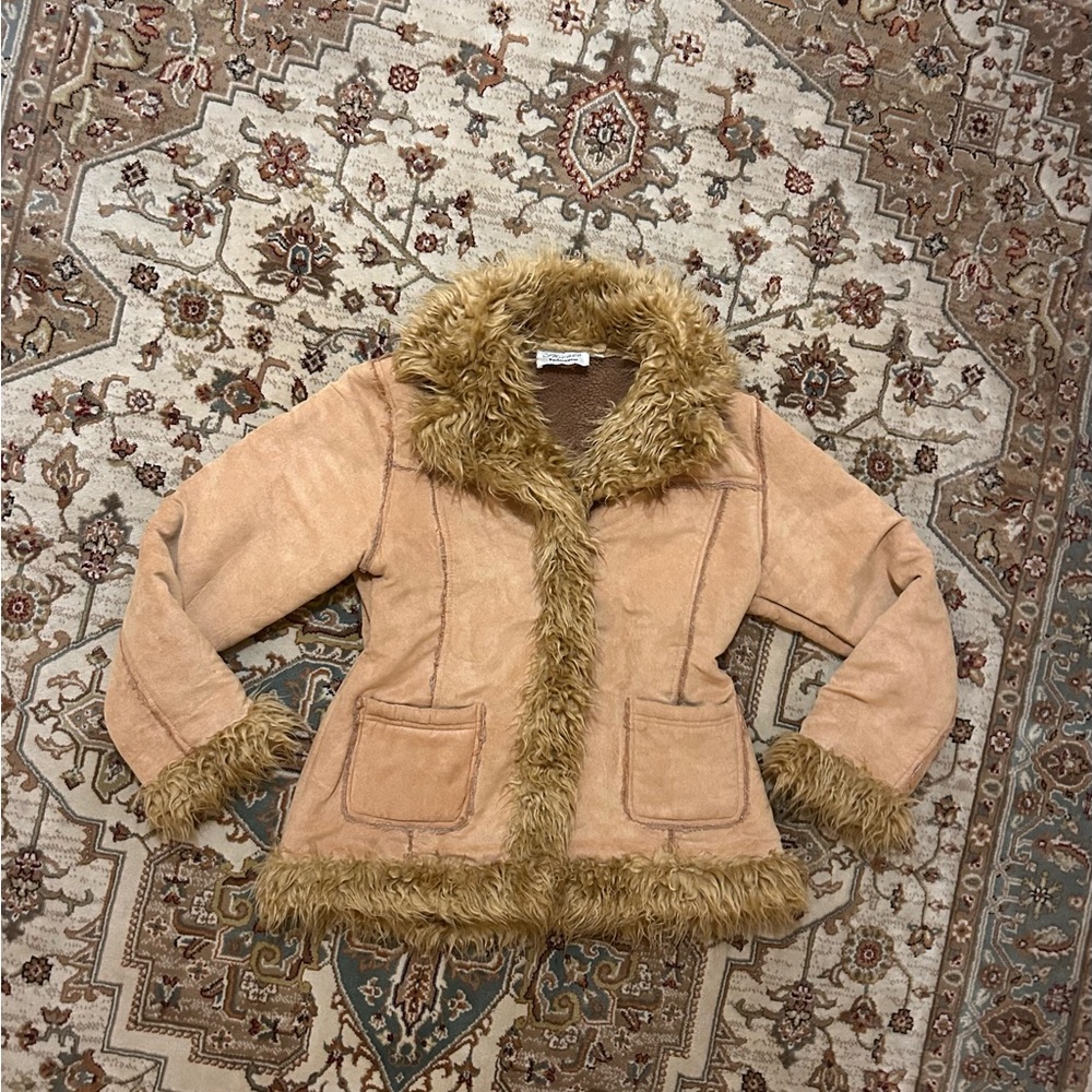 y2k Tan Faux Fur Trim penny lane  Jacket
